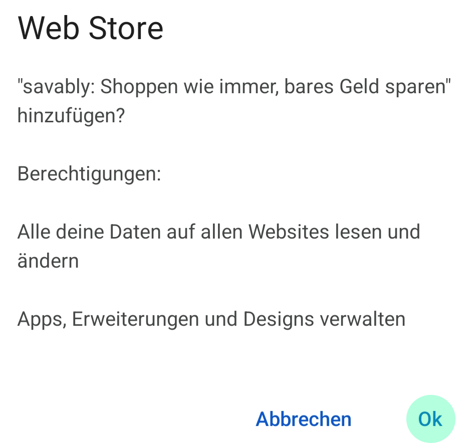 Web Store Datenschutzmeldung